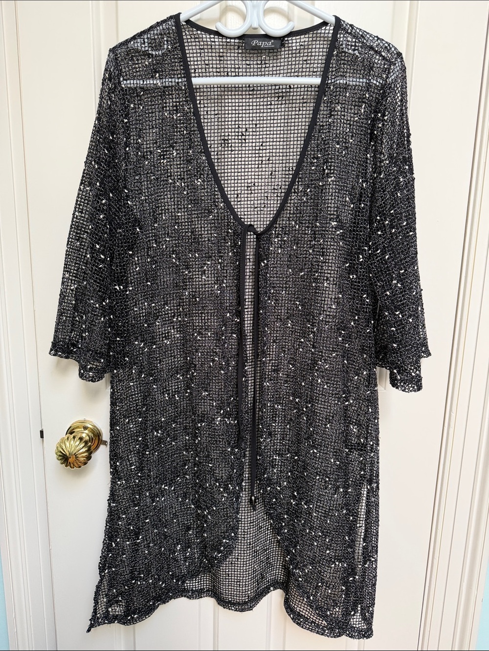 Papa Vancouver sz L Mesh Sheer Black White swim cover-up topper